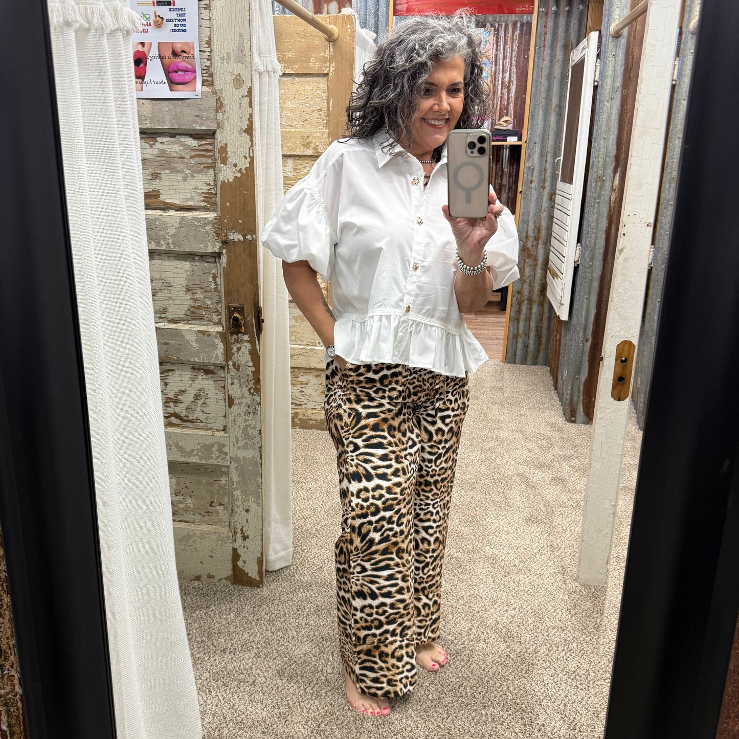 Leopard Print Wide Leg Flowy Woven Pants