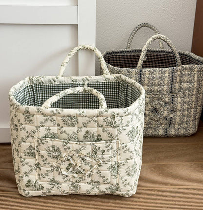 Pink Quilted Floral Laundry Basket Boho Storage basket