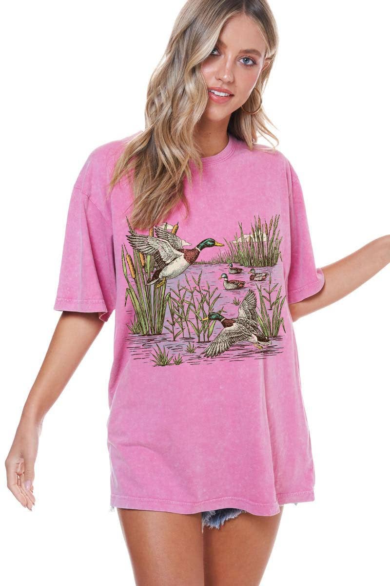 Mallard Ducks Vintage Graphic Pink S/S Washed Boyfriend Tee
