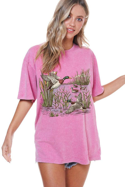 Mallard Ducks Vintage Graphic Pink S/S Washed Boyfriend Tee
