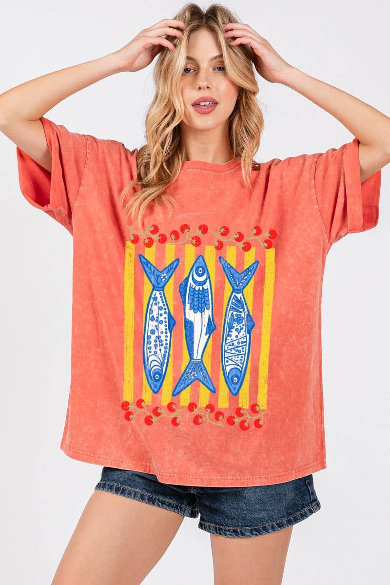 Anchovies Vintage Graphic S/S Mineral Washed Orange Tee