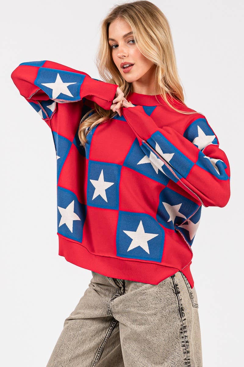 AMERICANA CHECKERED SWEATER TOP