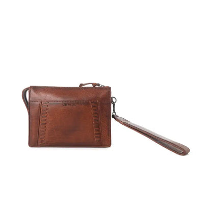 Myra Zidana Bandera Ridge Veg Tanned Leather Wristlet in Vintage Bourbon