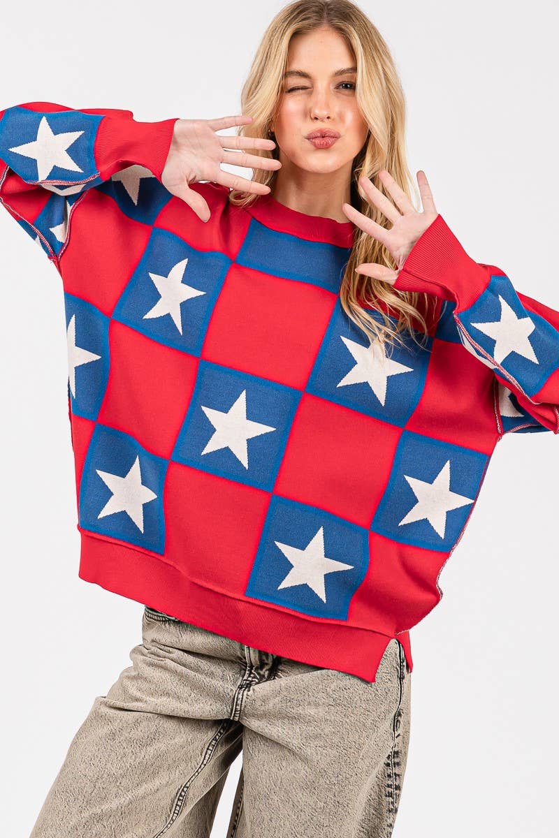 AMERICANA CHECKERED SWEATER TOP
