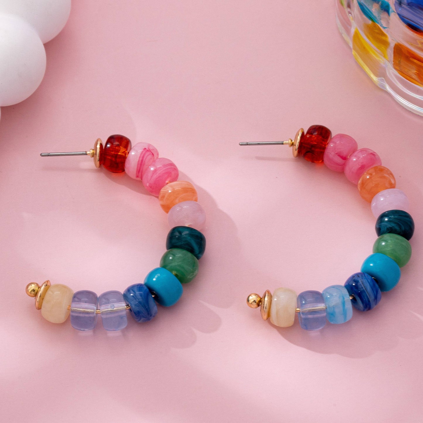 Rainbow Beaded Hoop Earrings | 80E61634: MULTI