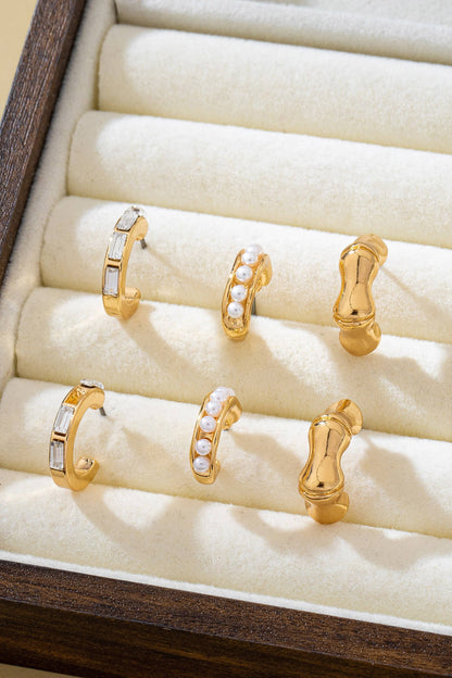 Pearl Rhinestone Multi Hoop Trio Earrings | 80E62031: GOLD
