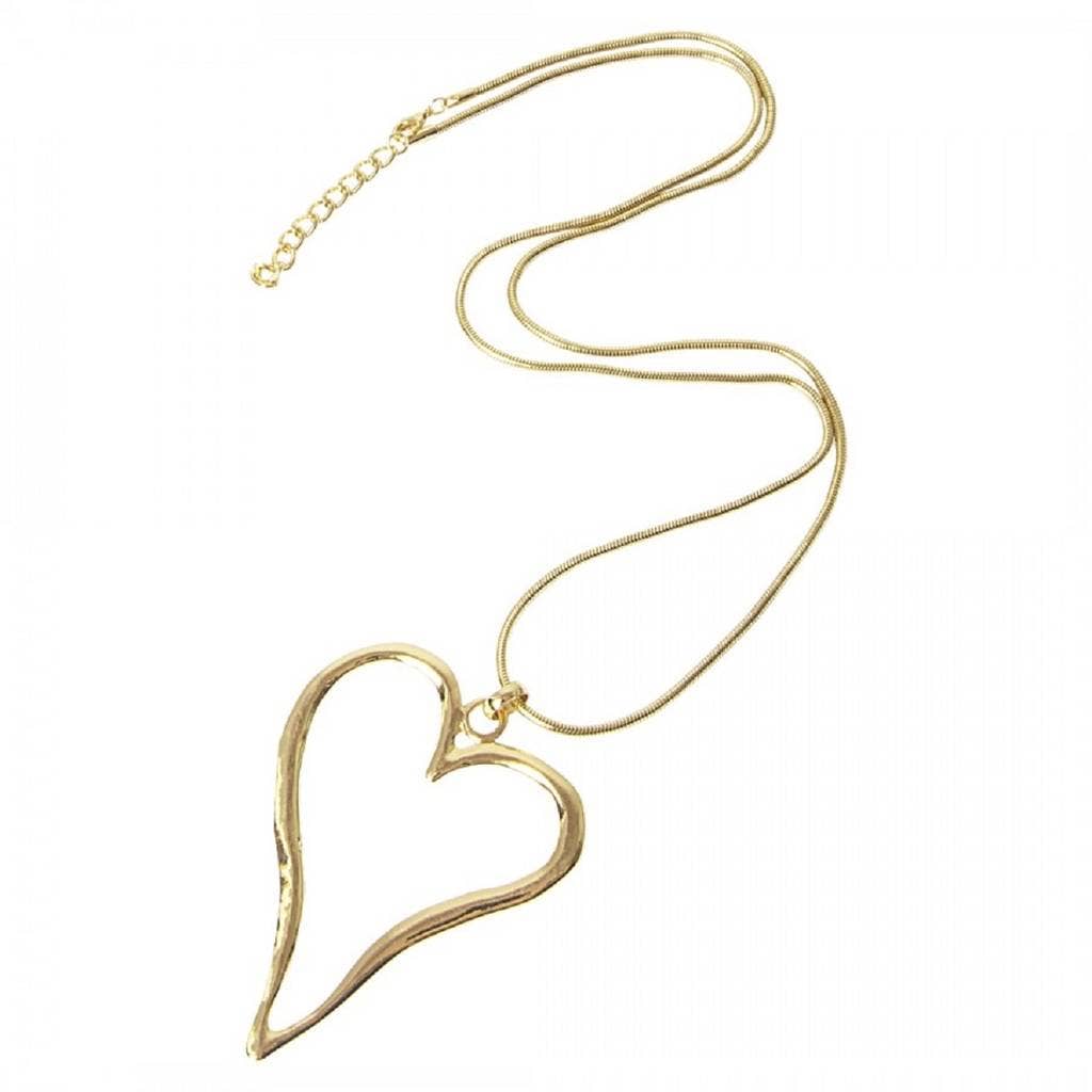 Open Heart Long Necklace: Yellow Gold