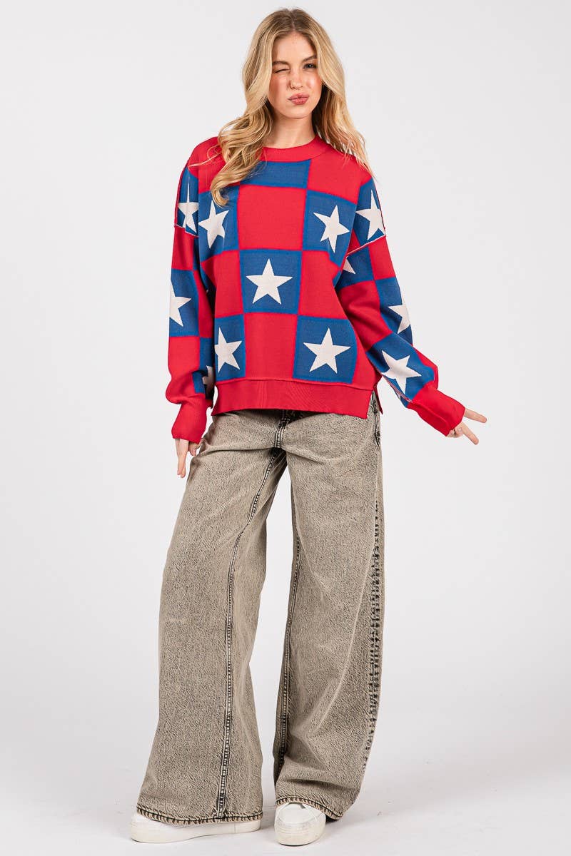 AMERICANA CHECKERED SWEATER TOP