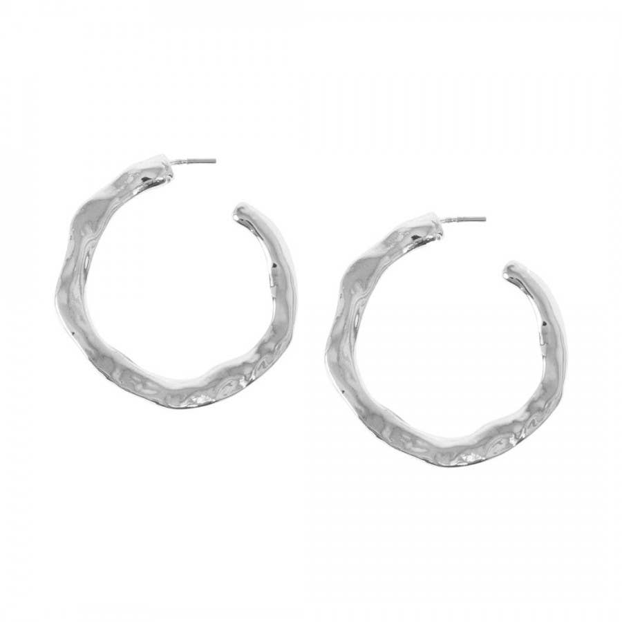 Hammered Hoop Earrings: Silver