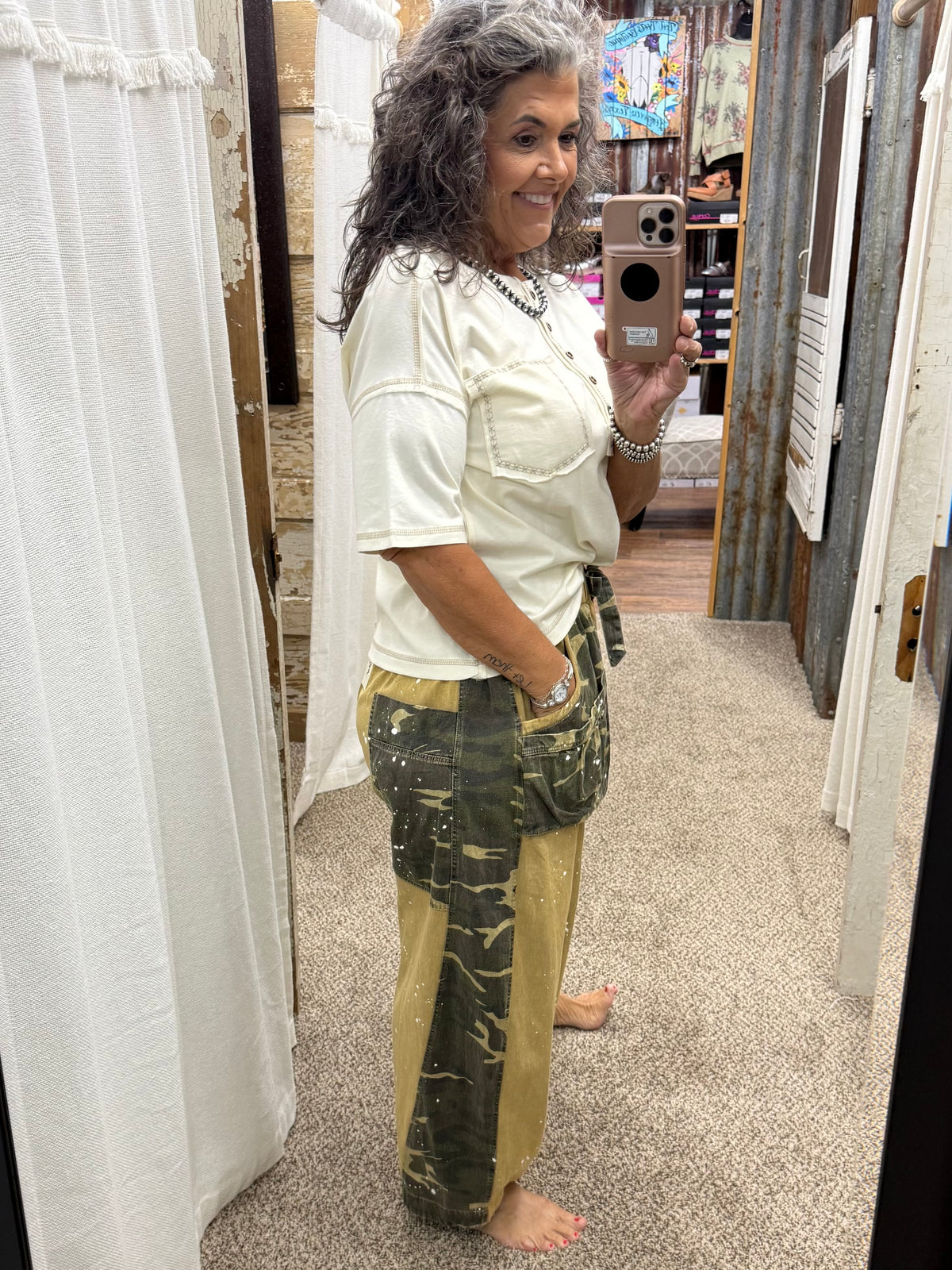BlueVelvet CAMO PATCHWORK PAINT SPLATTER PANTS