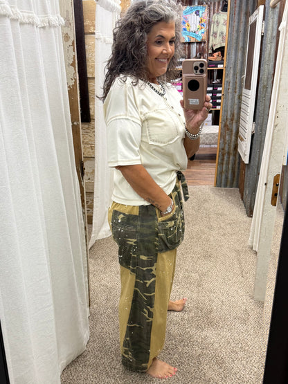 BlueVelvet CAMO PATCHWORK PAINT SPLATTER PANTS