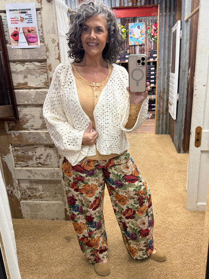 CAMEL CROCHET LACE DETAILING WASHED COTTON SLUB TOP