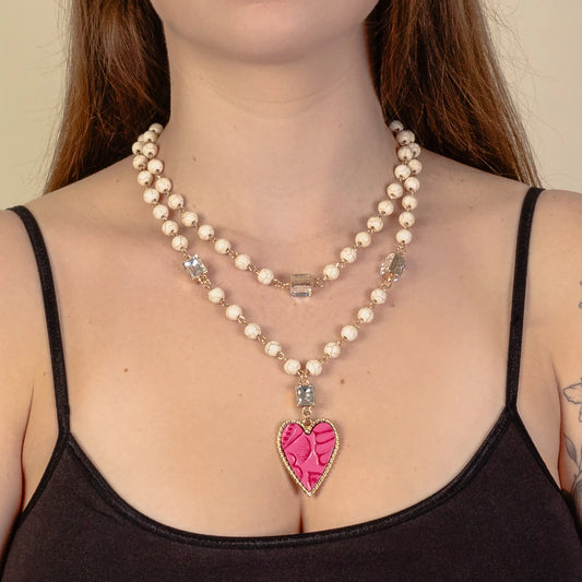 Layered Heart Necklace - Ivory