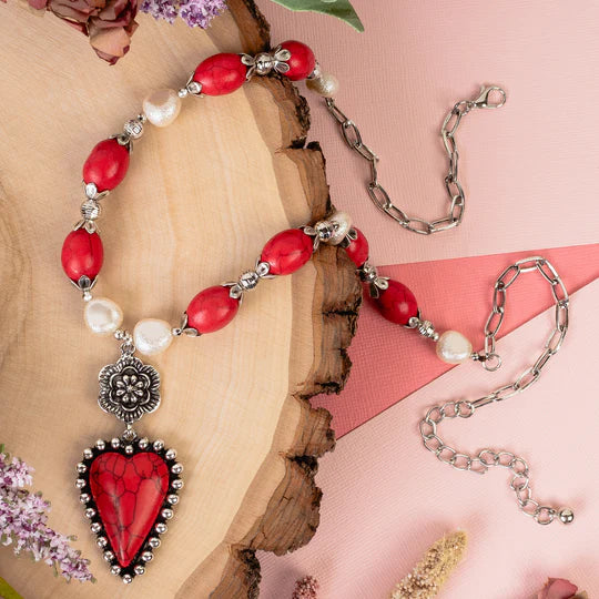 Blossom Heart Necklace - Red Set