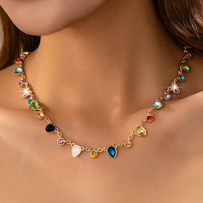 Rainbow Teardrop Gemstone Charm Necklace | 80N92832: Gold