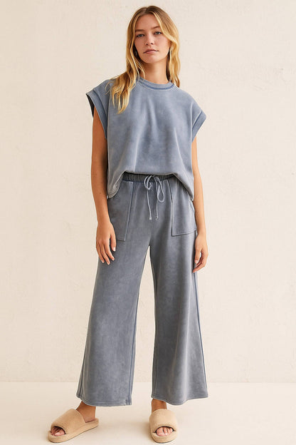 Mineral Wash Scuba Lounge Set: DENIM BLUE