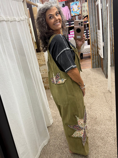 Patchwork Adjustable Strap Bib Overalls