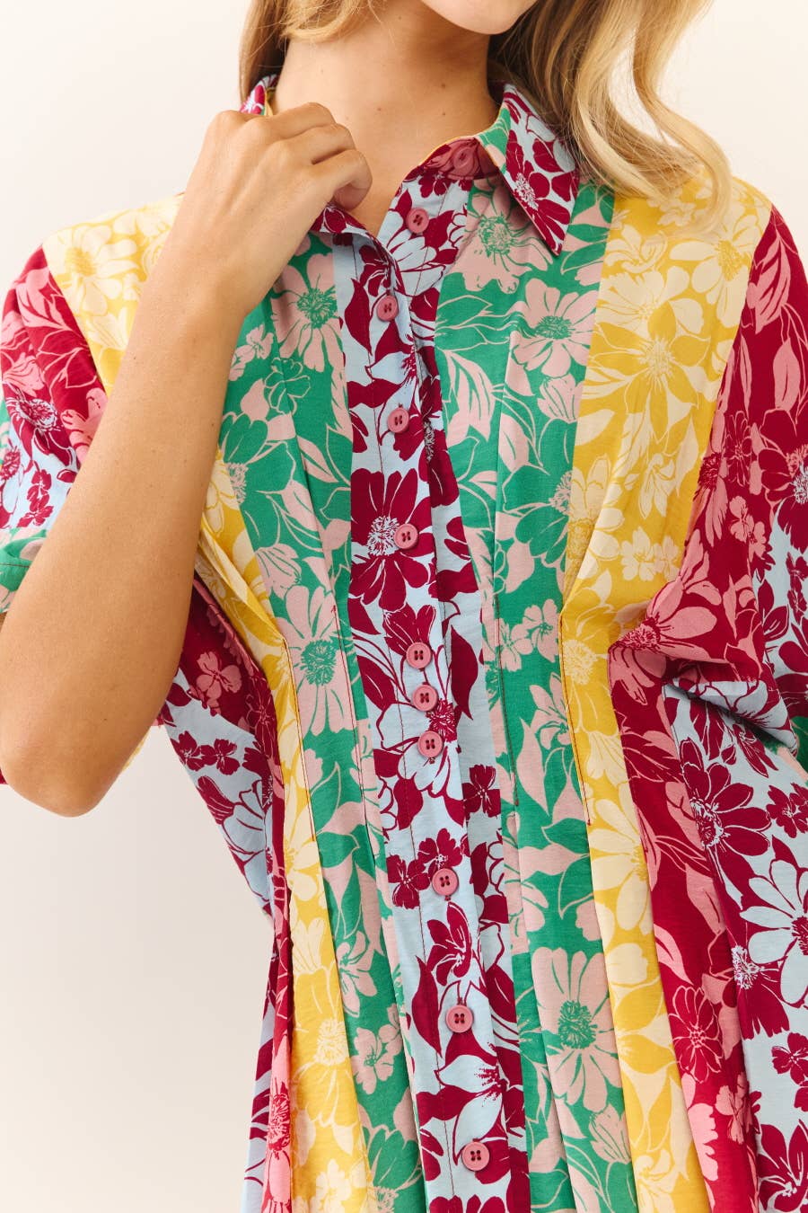 Mixed Floral Print Button-front Midi Dress: Floral Medley
