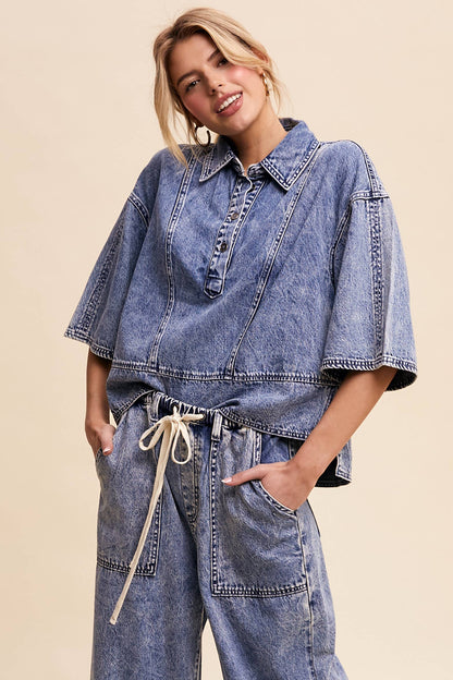 Denim Collared Oversized Top