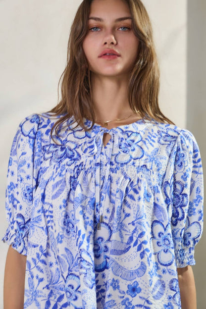 Summer Resort Printed Short Sleeve Blouse