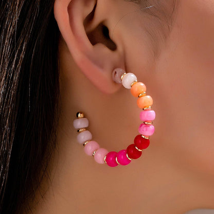 Rainbow Beaded Hoop Earrings | 80E62023: Gold