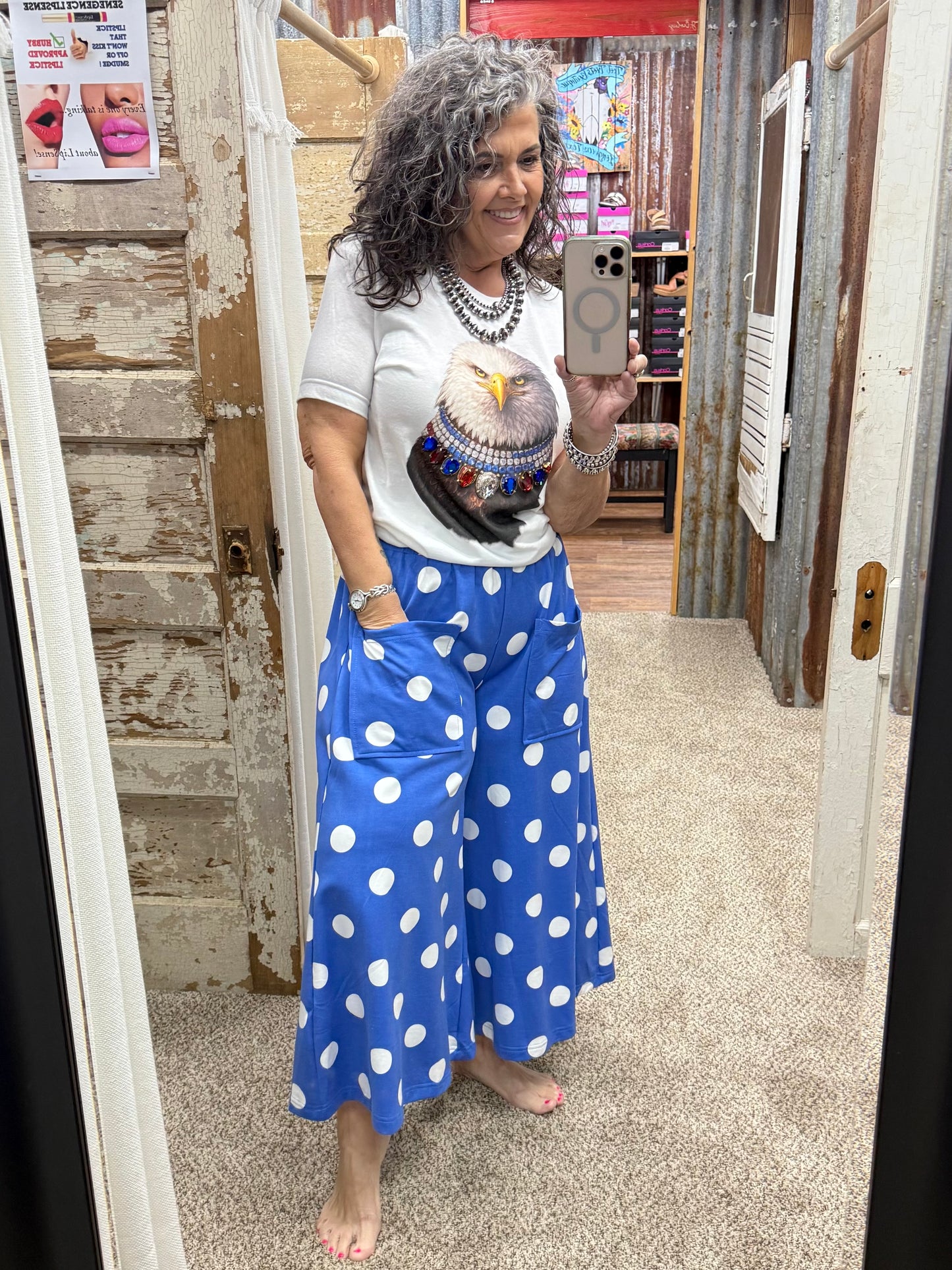 Blue Polka Dot Pull-on Pants