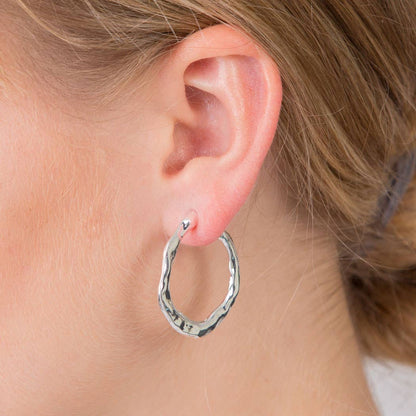 Hammered Hoop Earrings: Silver