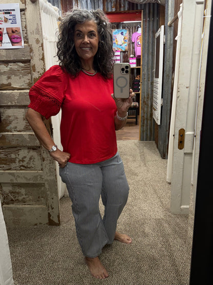 Denim Pin Stripe Barrel Pants