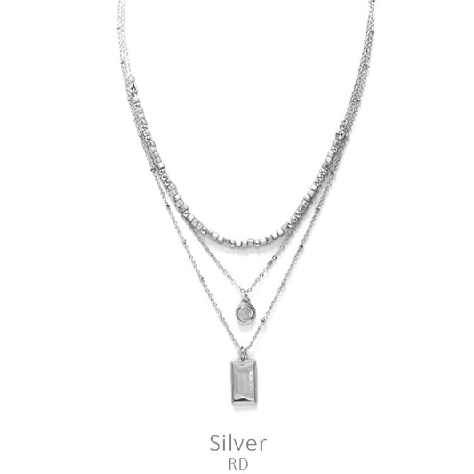 Silver Geometric Pendant Layered Necklace Set