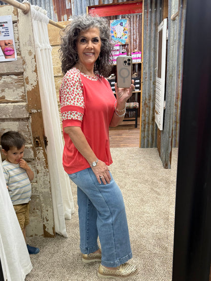 Coral Floral Raglan Sleeve Tee