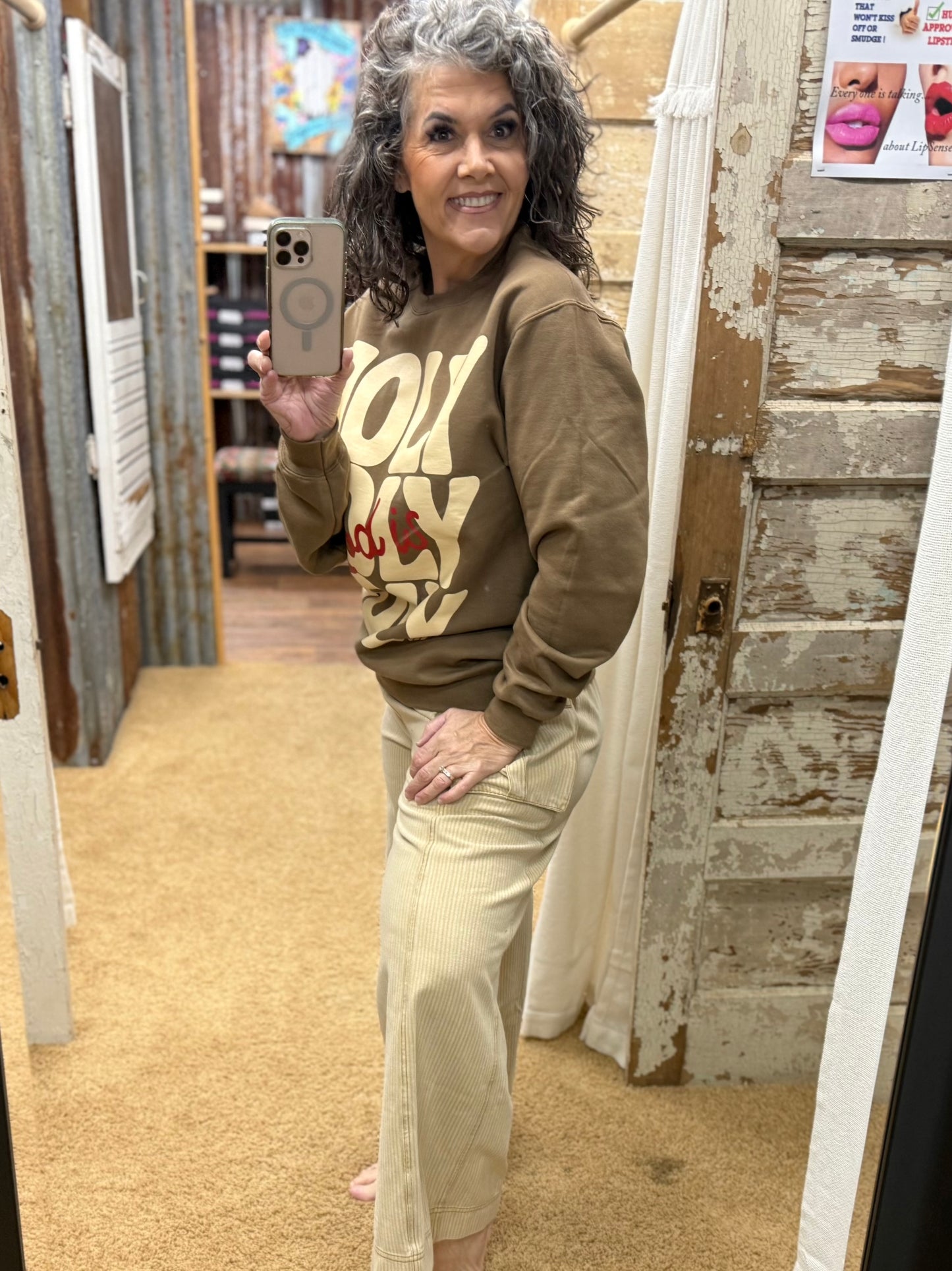 WASHED STRIPED LATTE TWILL PANTS