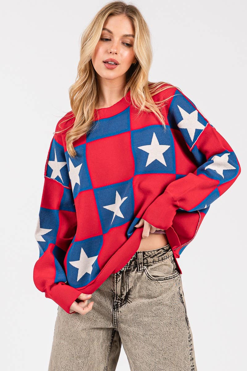 AMERICANA CHECKERED SWEATER TOP