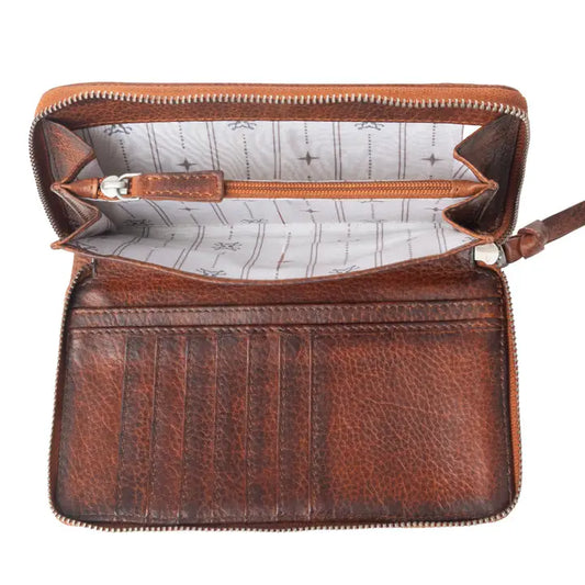 Myra Zidana Astra Studded Veg Tanned Leather Wallet in Ember Red
