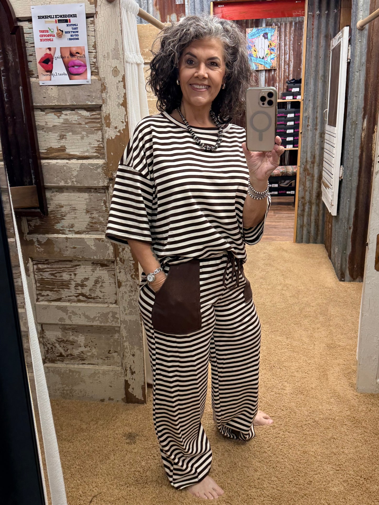 Ivory/Mocha Striped Knit Lounge Set