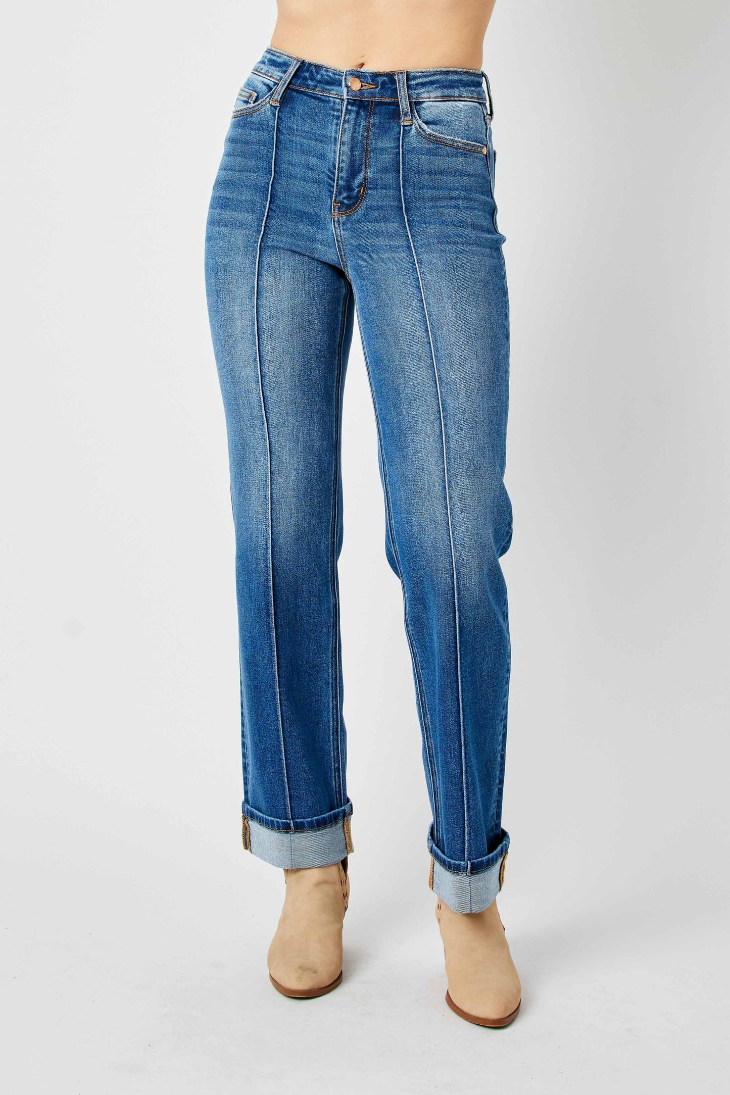 Judy Blue HW Front Seam Detail & Cuffed Straight Leg Jean 82571