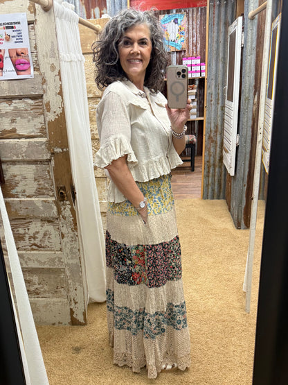 Crop Latte Top/Jacket With Ruffled Hem