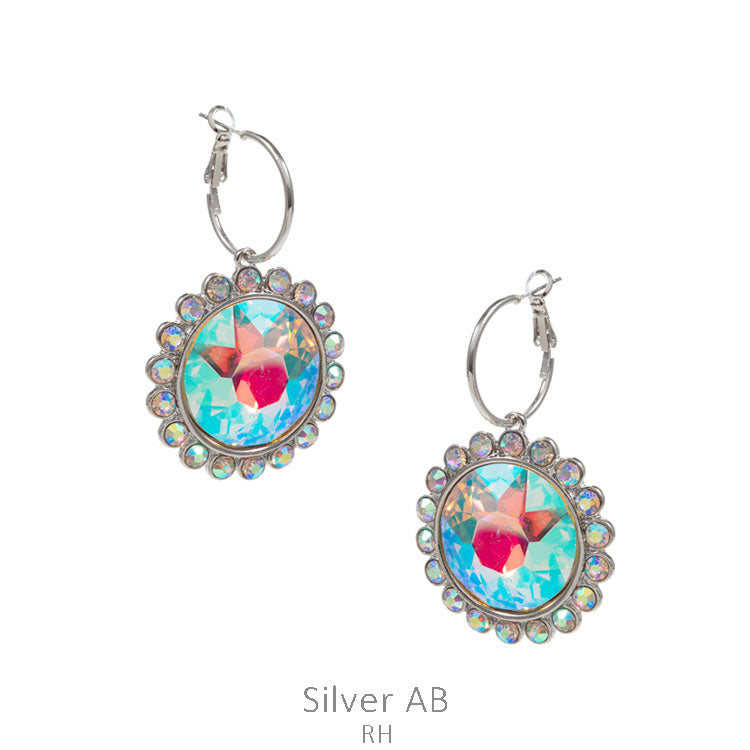 AB Round Glass Stone Hoop Earring