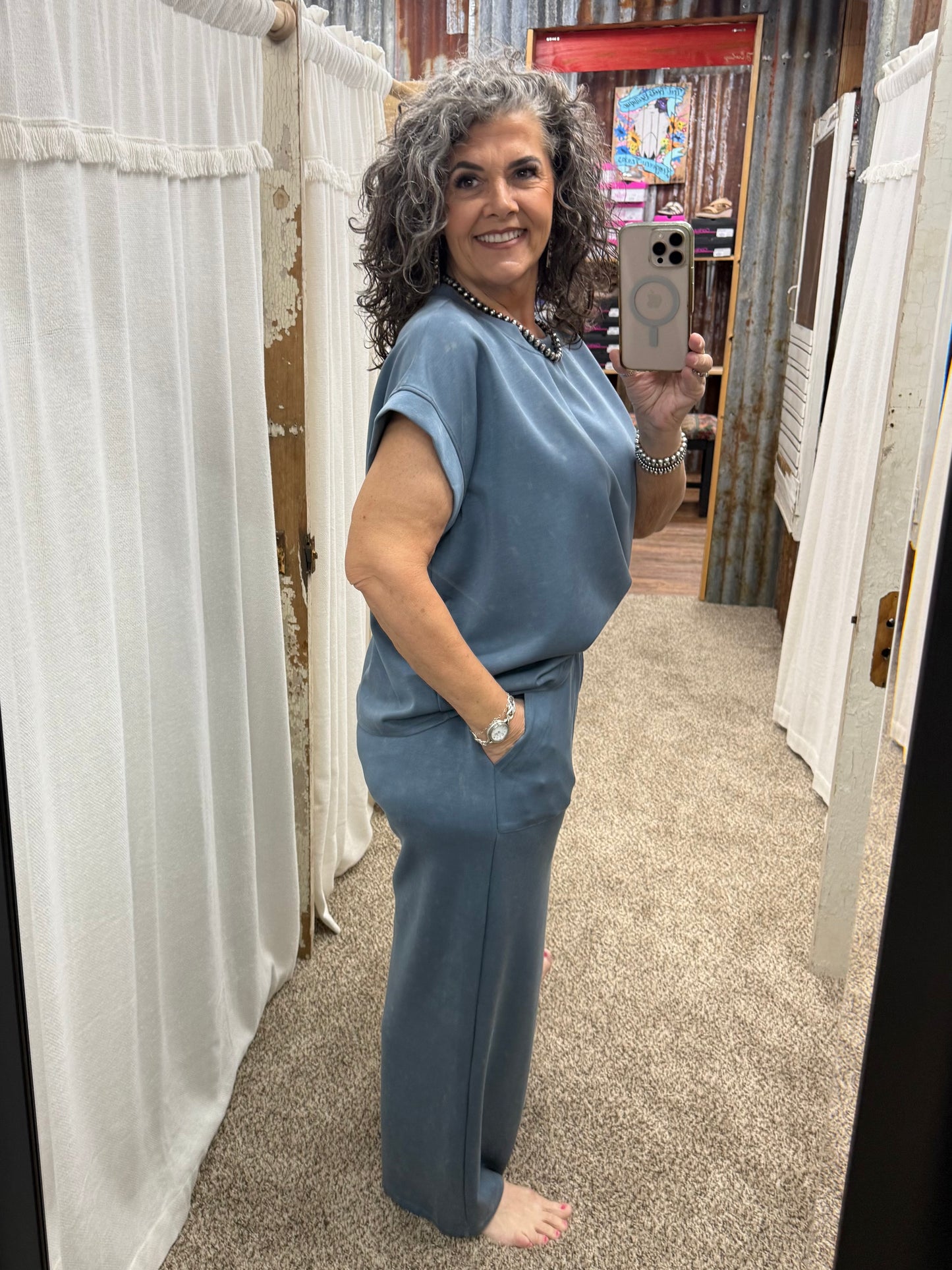 Mineral Wash Scuba Lounge Set: DENIM BLUE