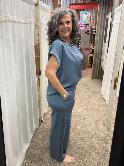 Mineral Wash Scuba Lounge Set: DENIM BLUE