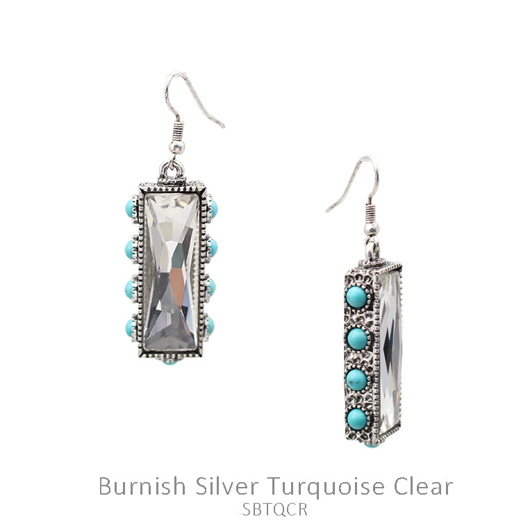 Clear Glass Stone Bar Earrings