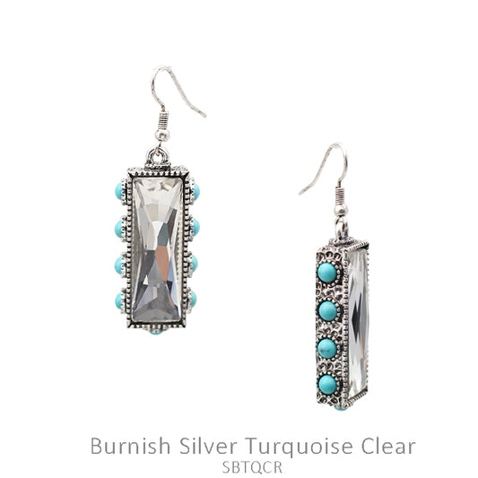 Clear Glass Stone Bar Earrings