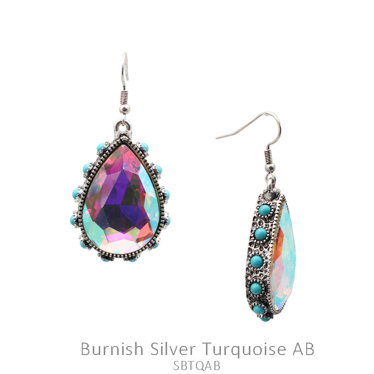 AB Glass Stone Teardrop Earrings