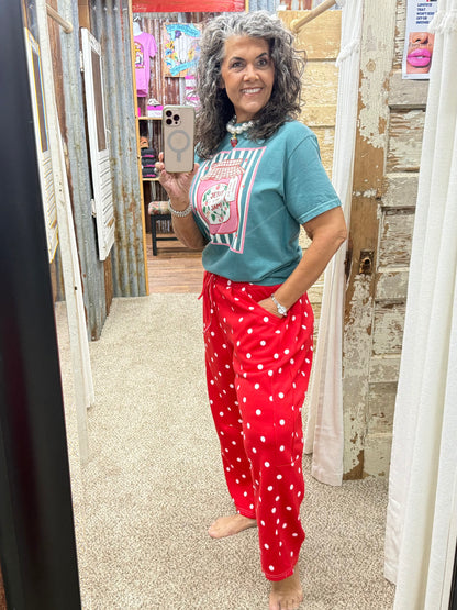Red / White Polka Dot Heavy Scuba Barrel Lounge Pants