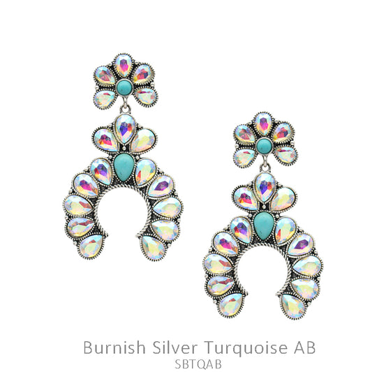 Burnish Silver Turquoise AB Stone Earrings