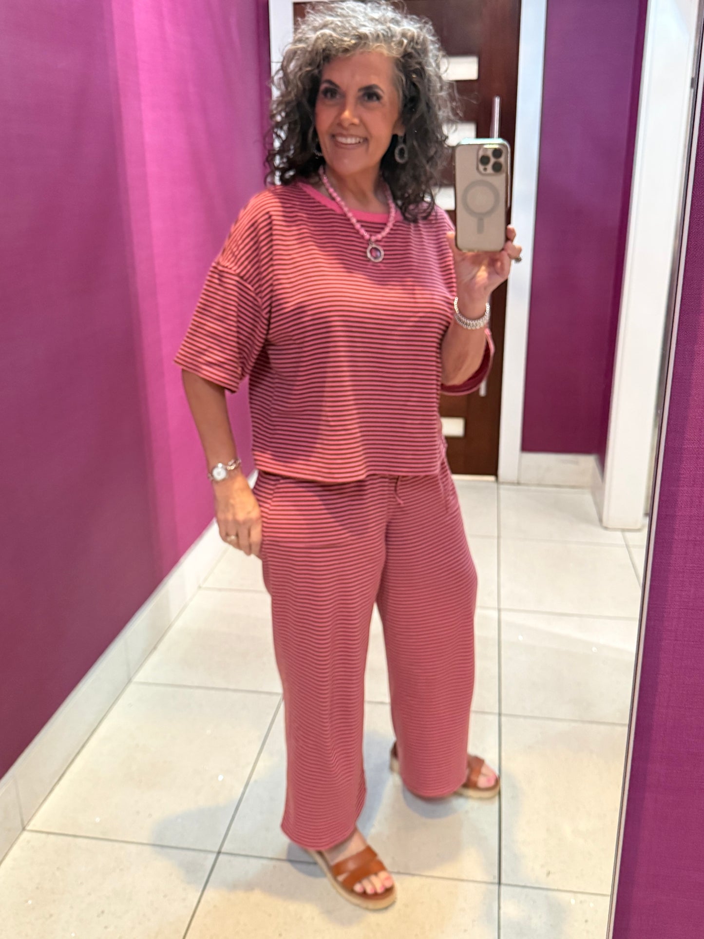 Pink / Brown Striped Lounge Set