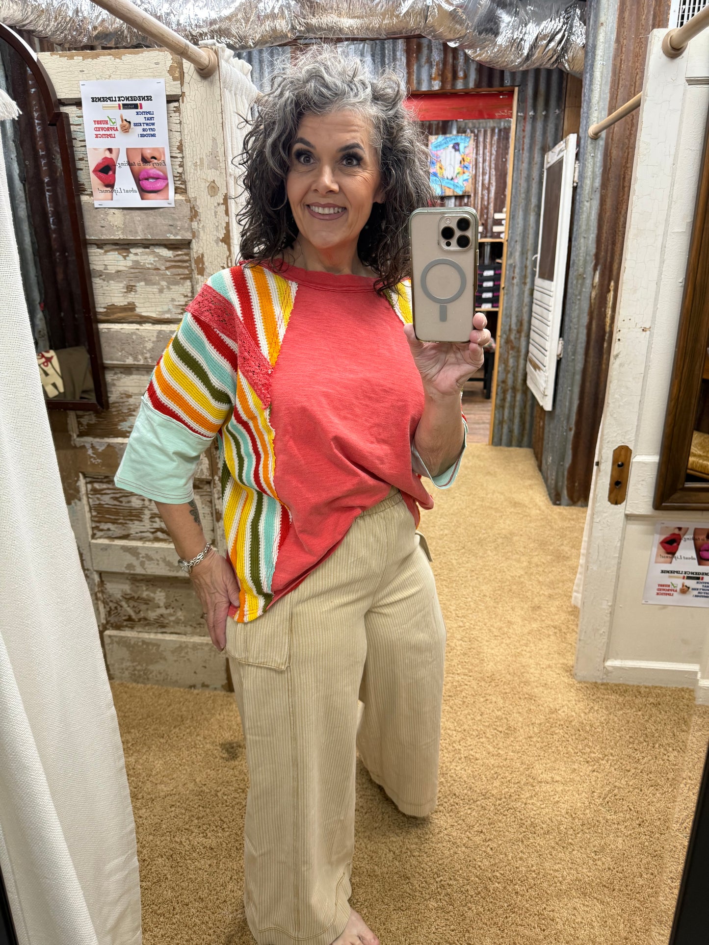WASHED STRIPED LATTE TWILL PANTS