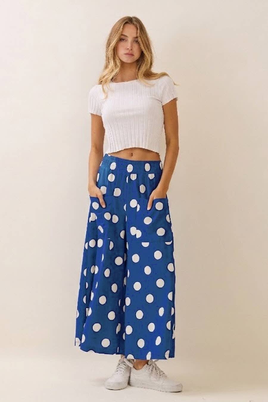 Blue Polka Dot Pull-on Pants