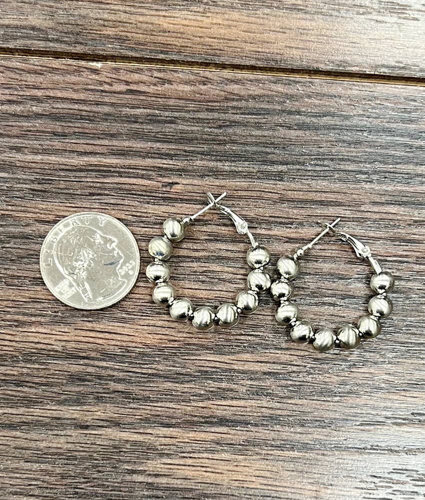 Silver Navajo Bead Hoop Earrings