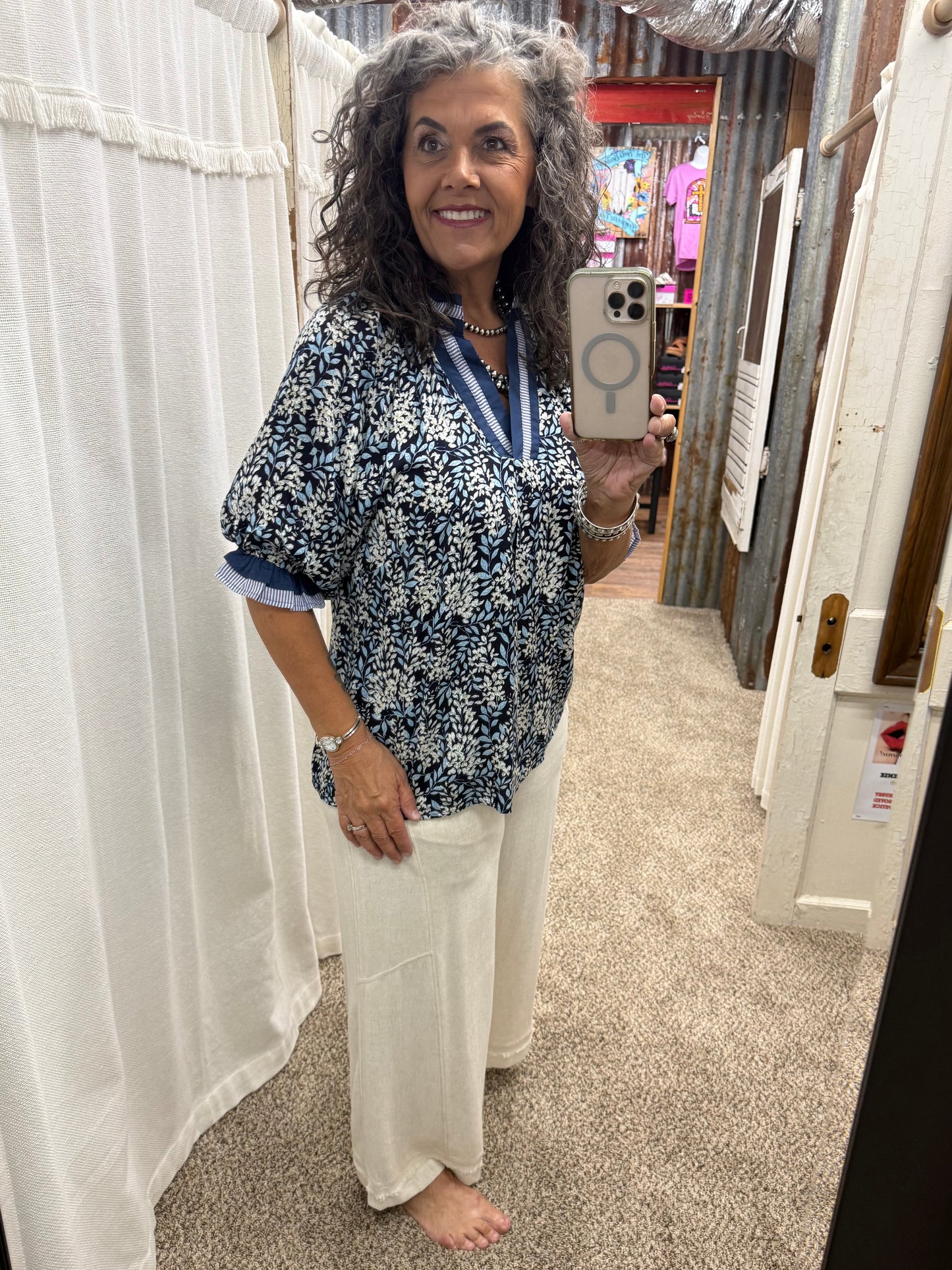 UMGEE Oatmeal Linen Elastic Waist Wide Leg Pants