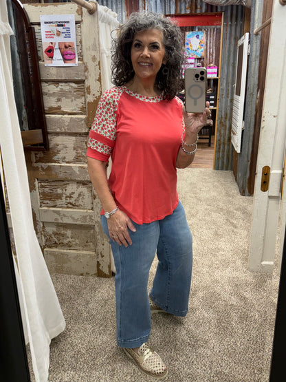 Coral Floral Raglan Sleeve Tee